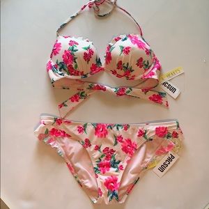 NWT LA Hearts Floral Hot Pink Bikini Swimsuit